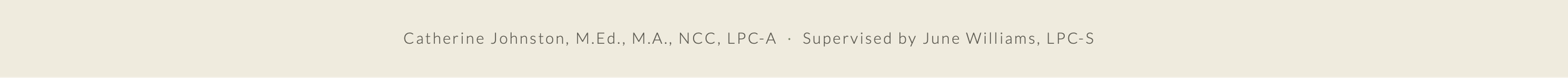Text displaying the name Catherine Johnston, with credentials M.Ed., M.A., NCC, LPC-A, and supervisor June Williams, LPC-S.