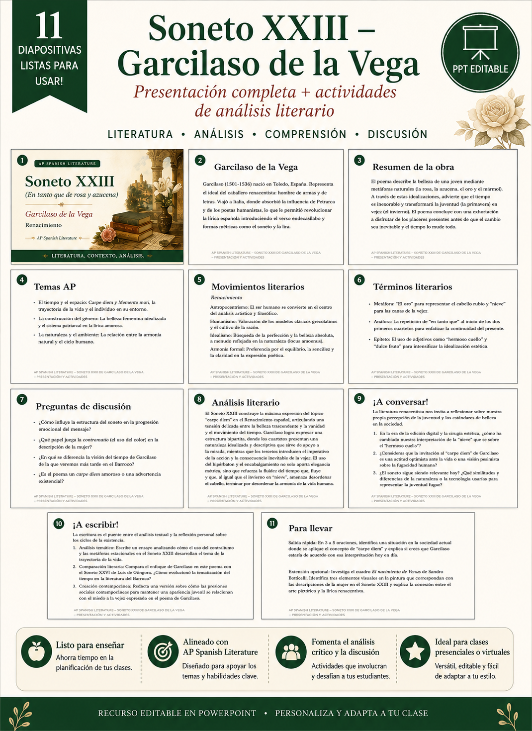 Soneto 23 En tanto que de rosa y azucena Garcilaso de la Vega AP Spanish Lit