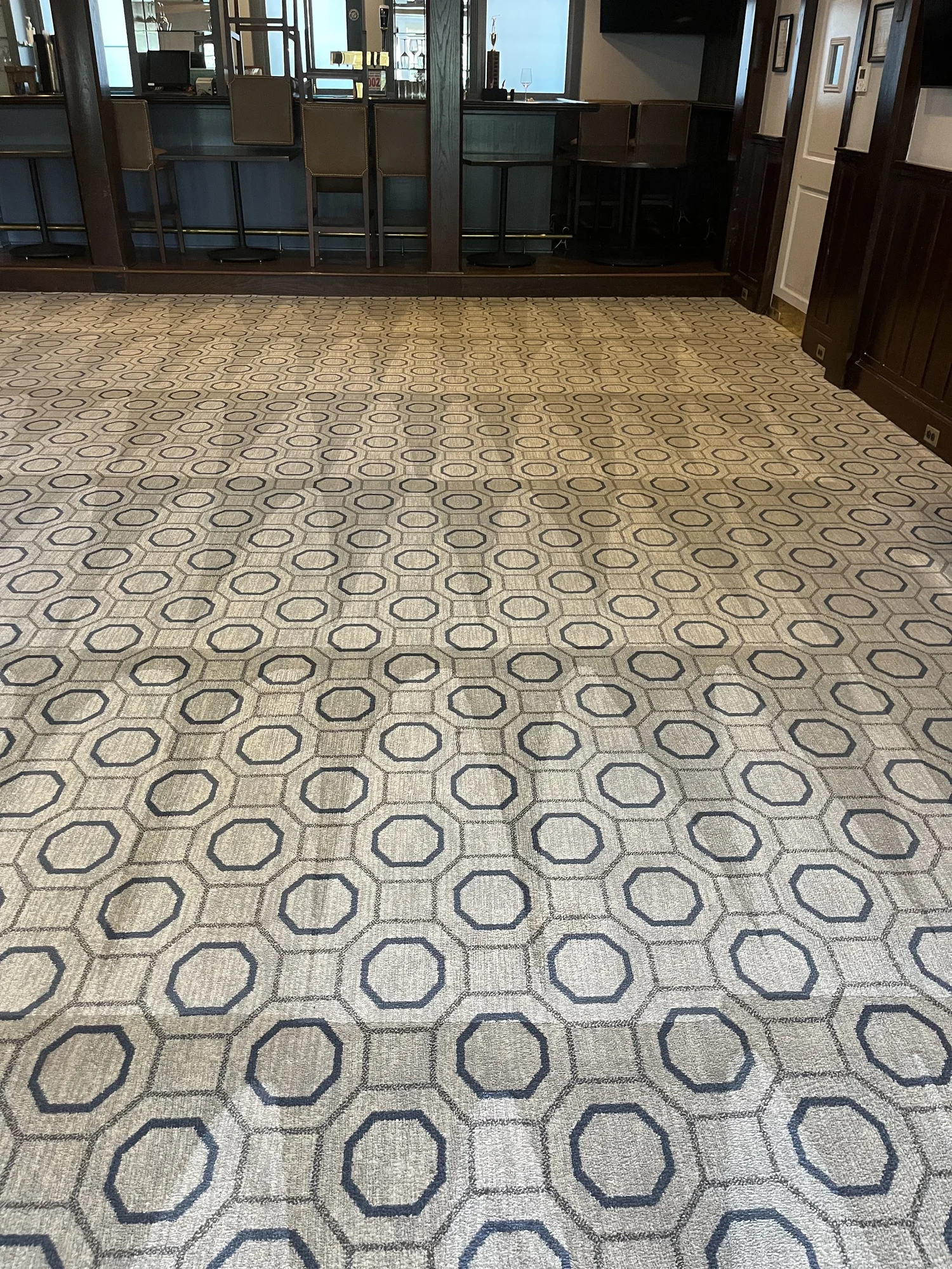 Carpet cleaned with a counter-rotating brush machine