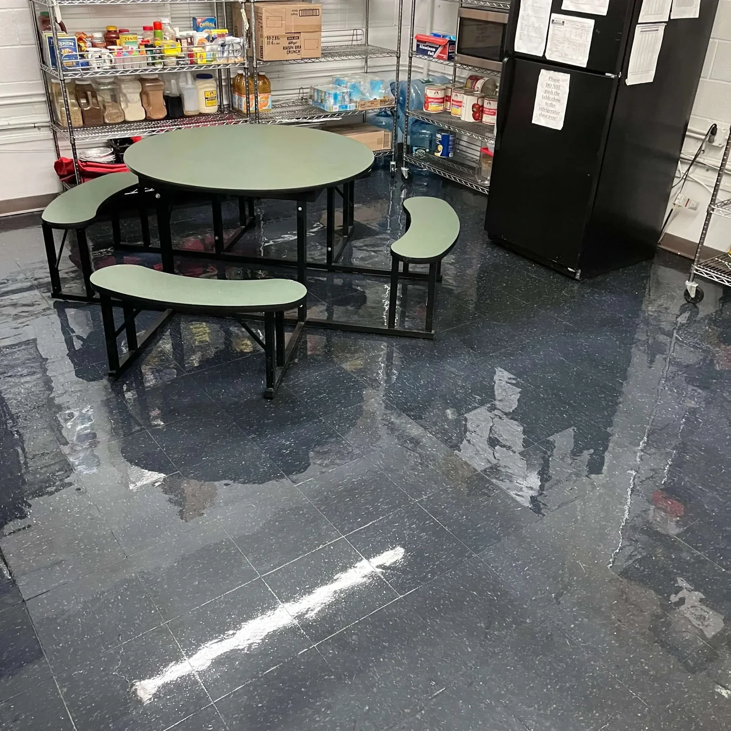 Vinyl tile floor after strip and wax