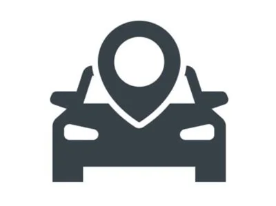 Icon of a car with a location pin above it.