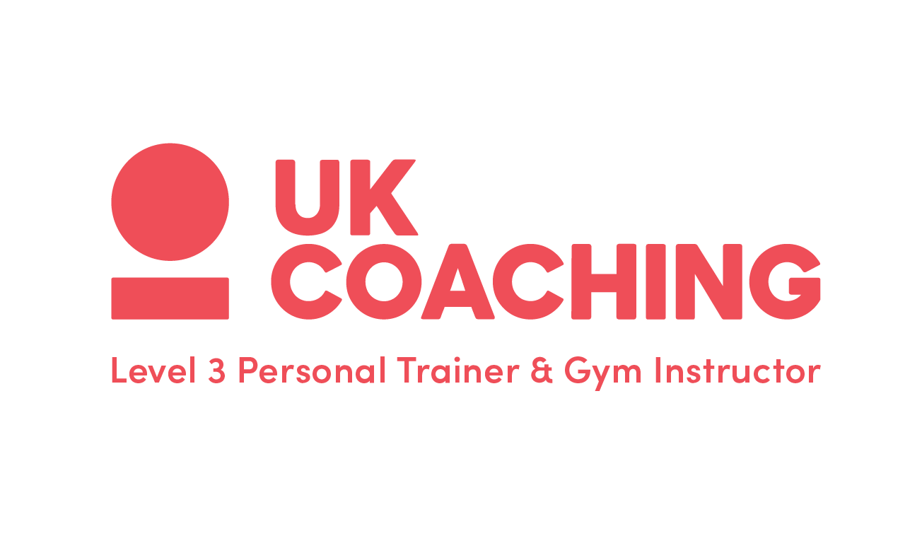UK Coaching Level 3 Personal Trainer & Gym Instructor logo with red icon and text.