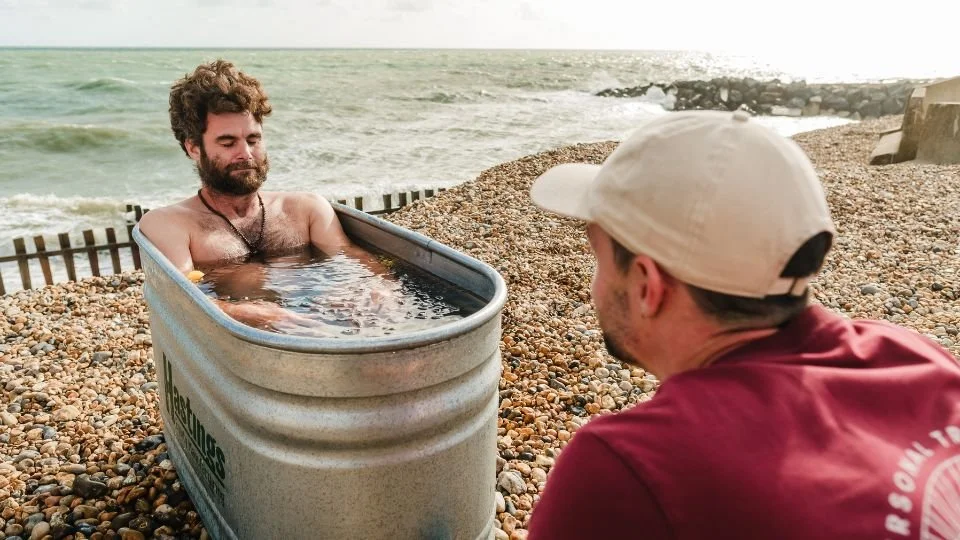 Man takes ice bath on Brighton & Hove Beachfront