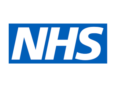 NHS logo with white letters on a blue background