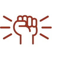 Icon of a raised fist with rays, symbolizing strength and empowerment.