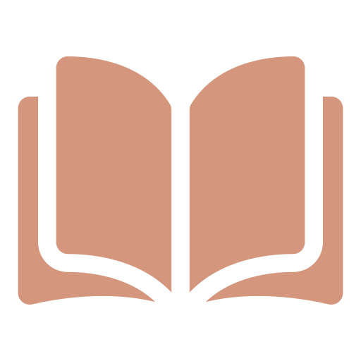 Open book icon with a black outline and a brownish-tan fill.