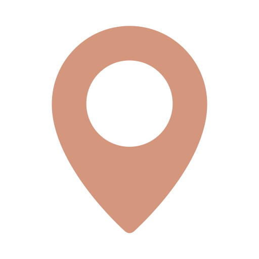 Map pin icon in beige color on a black background.