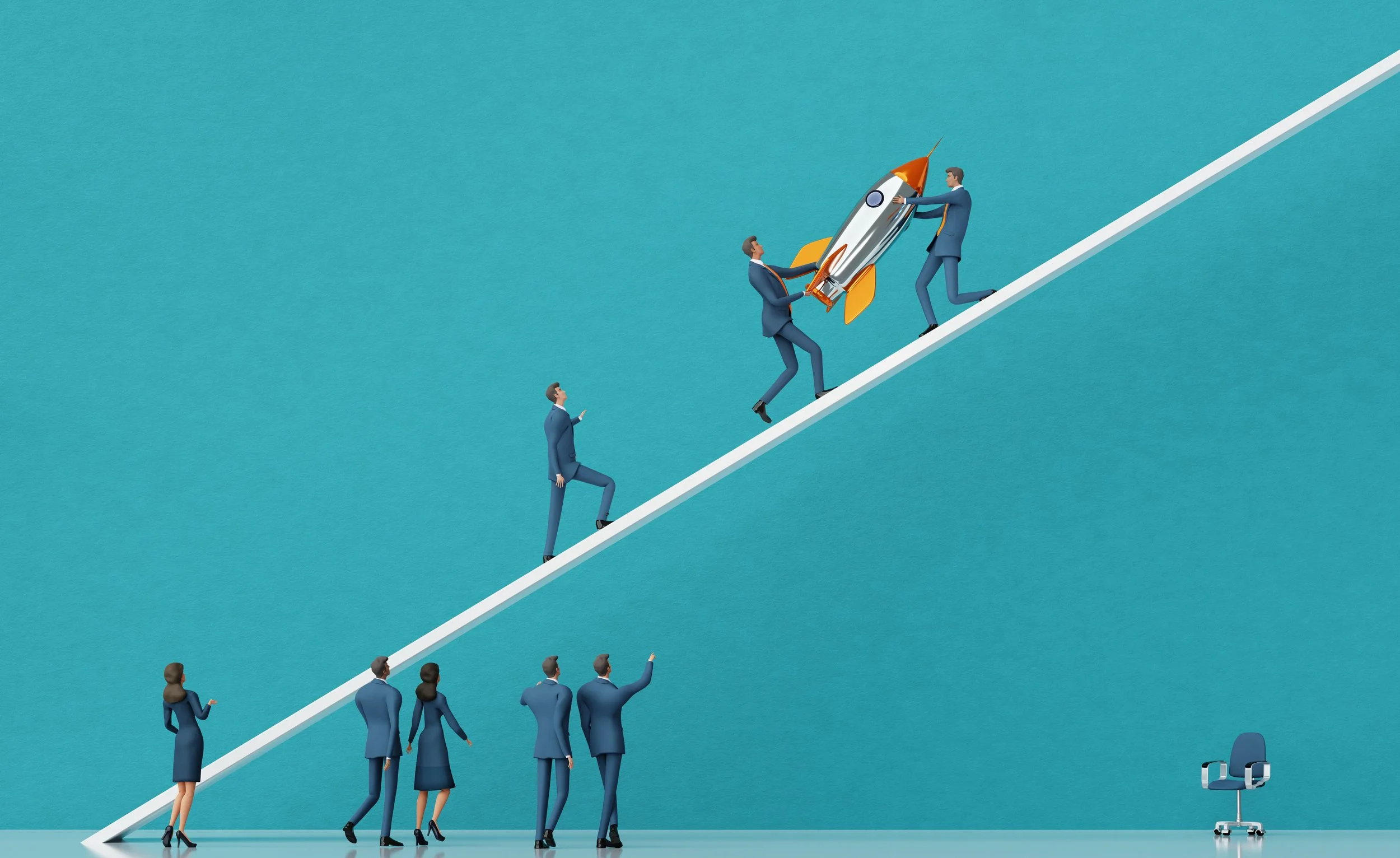 team working together to launch the rocket