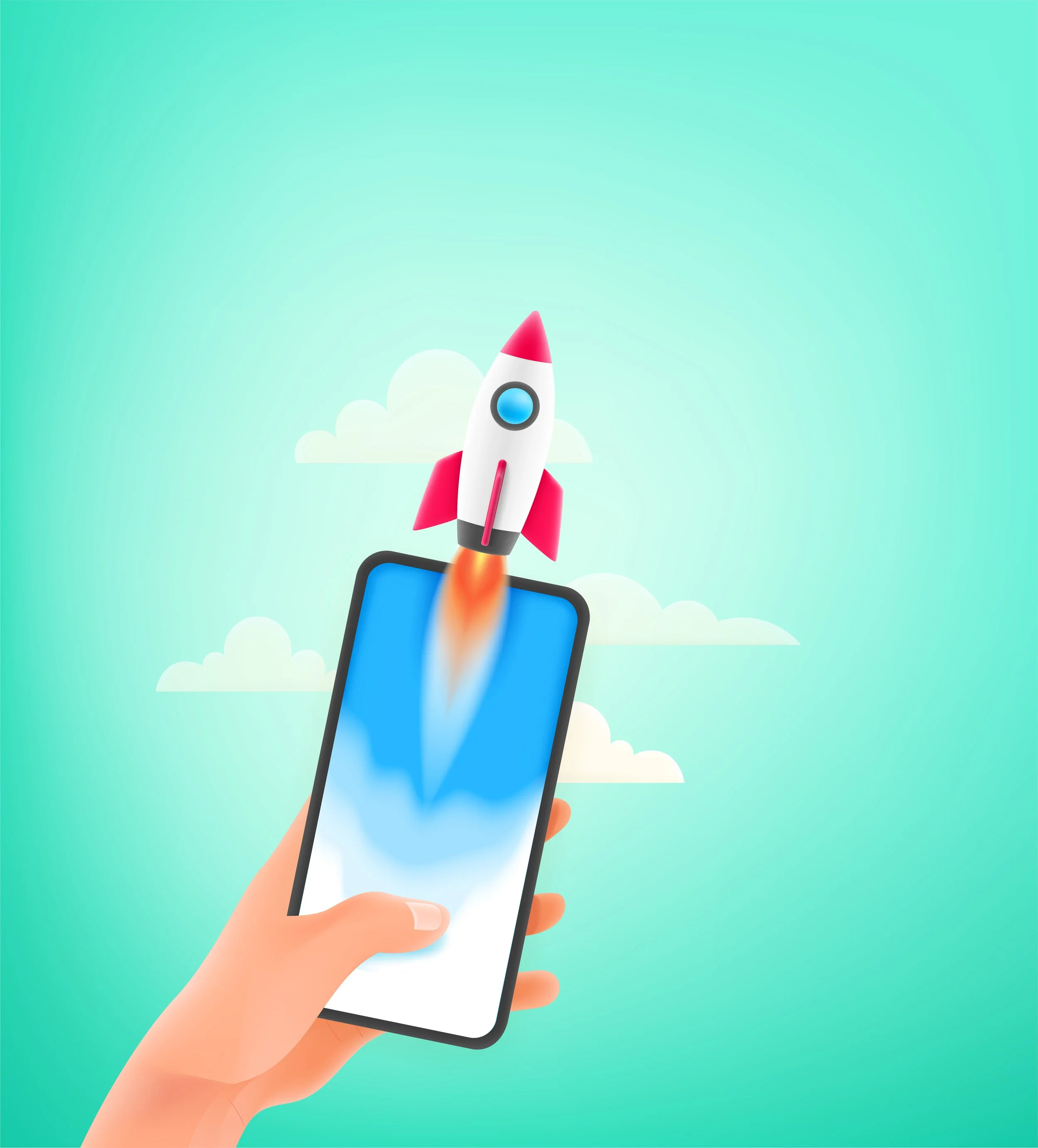 rocket launching off a digital screen