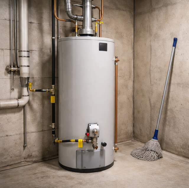 Indoor water heater tank spigot draining murky sediment