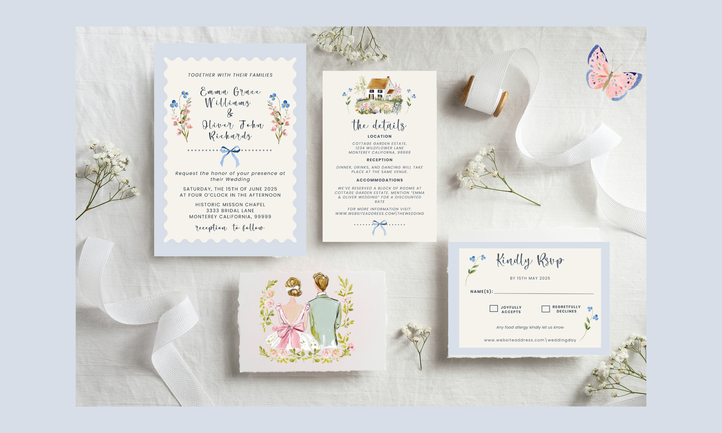 Blue Wildflowers Wedding Invite