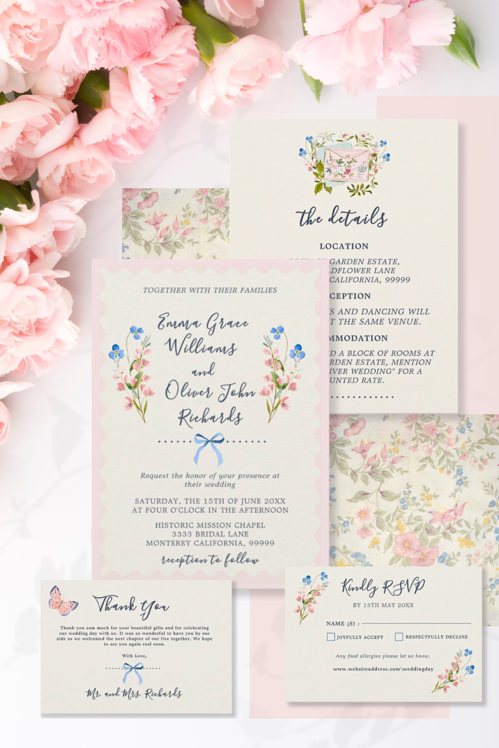 Romantic Garden Wildflowers Wedding Invitation Suite