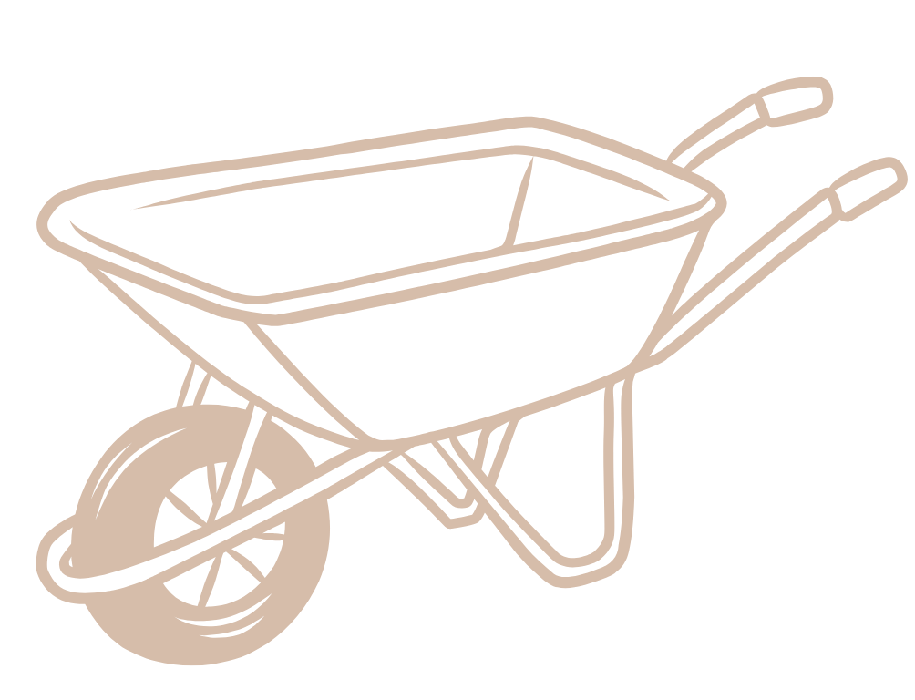 Line drawing of a wheelbarrow
