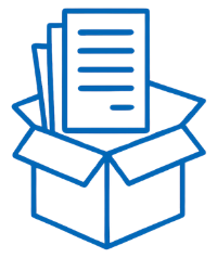 Outline of an open cardboard box filled with documents or papers.