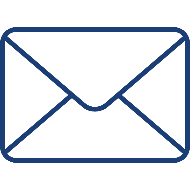 Outline of a closed envelope or letter in dark blue.