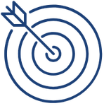 A target with concentric circles and an arrow hitting the bullseye.