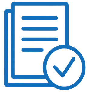Icon of a document with a checkmark in a circle.