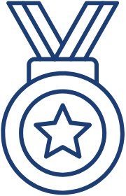 Outline of a medal with a star in the center and a ribbon on top.