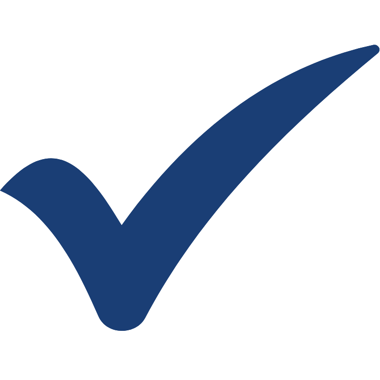 A dark blue check mark icon, indicating correctness or approval.