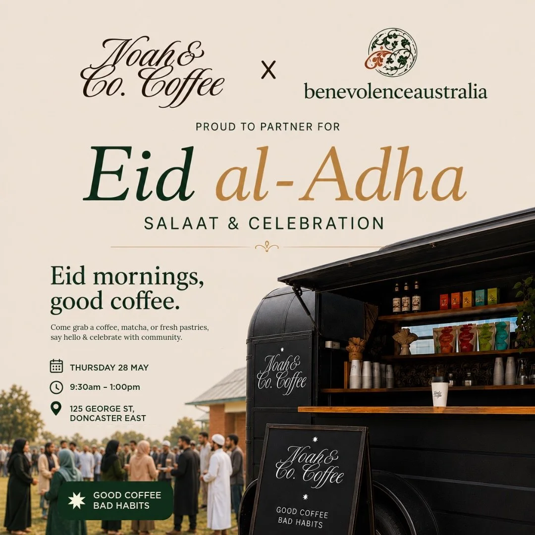 Eid mornings, good coffee 🌞✨

We&rsquo;re honoured to be partnering with @benevolenceaustralia for their Eid al-Adha Salaat &amp; Celebration this year.

Come say hey, grab a coffee, and celebrate Eid Al Adha. 

📍125 George Street, Doncaster East
?