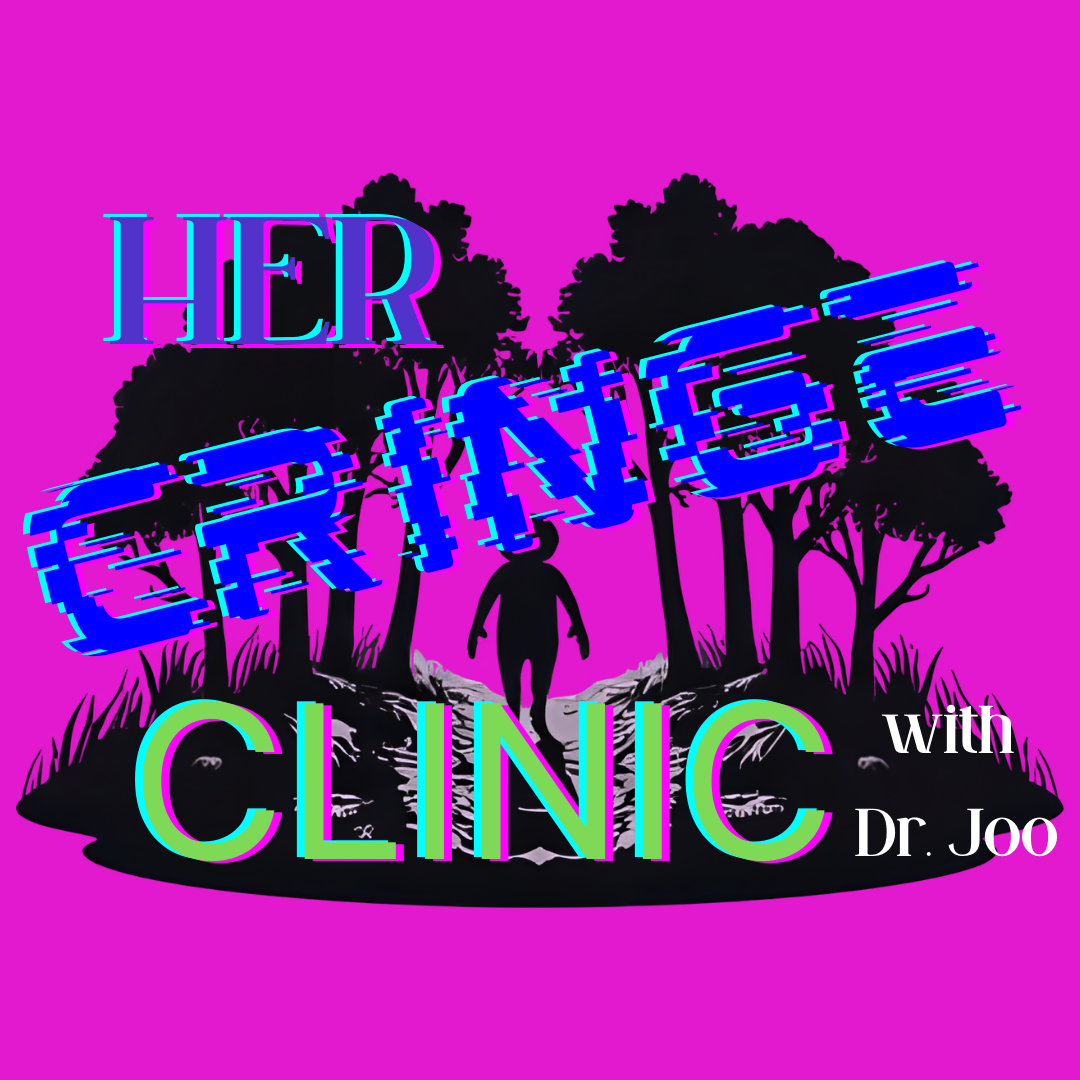 Conceptual image representing psychological insight and the process of self-reflection with a neon-style graphic with a silhouette of an alien standing among trees and grass on a pink background. 무의식의 복잡함과 내면의 성장을 상징하는 추상적인 이미지.