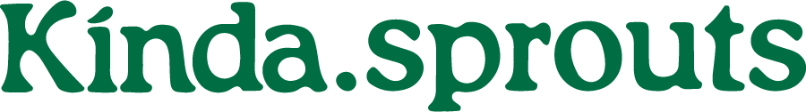 Close-up of Kinda Sprouts logo in green text.