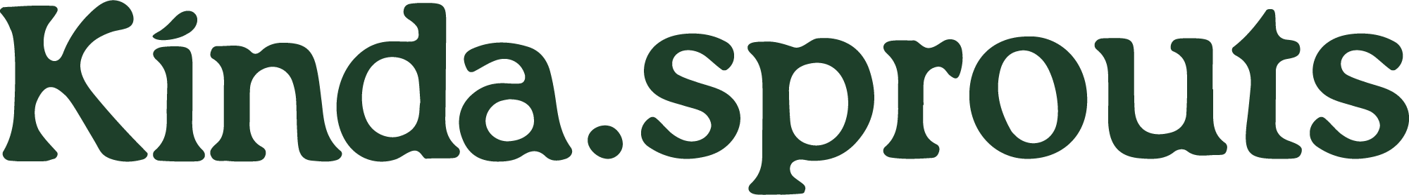 Design of the website branding for kinda.spouts, featuring the text 'kinda.spouts' in bold, dark green font on a transparent background.