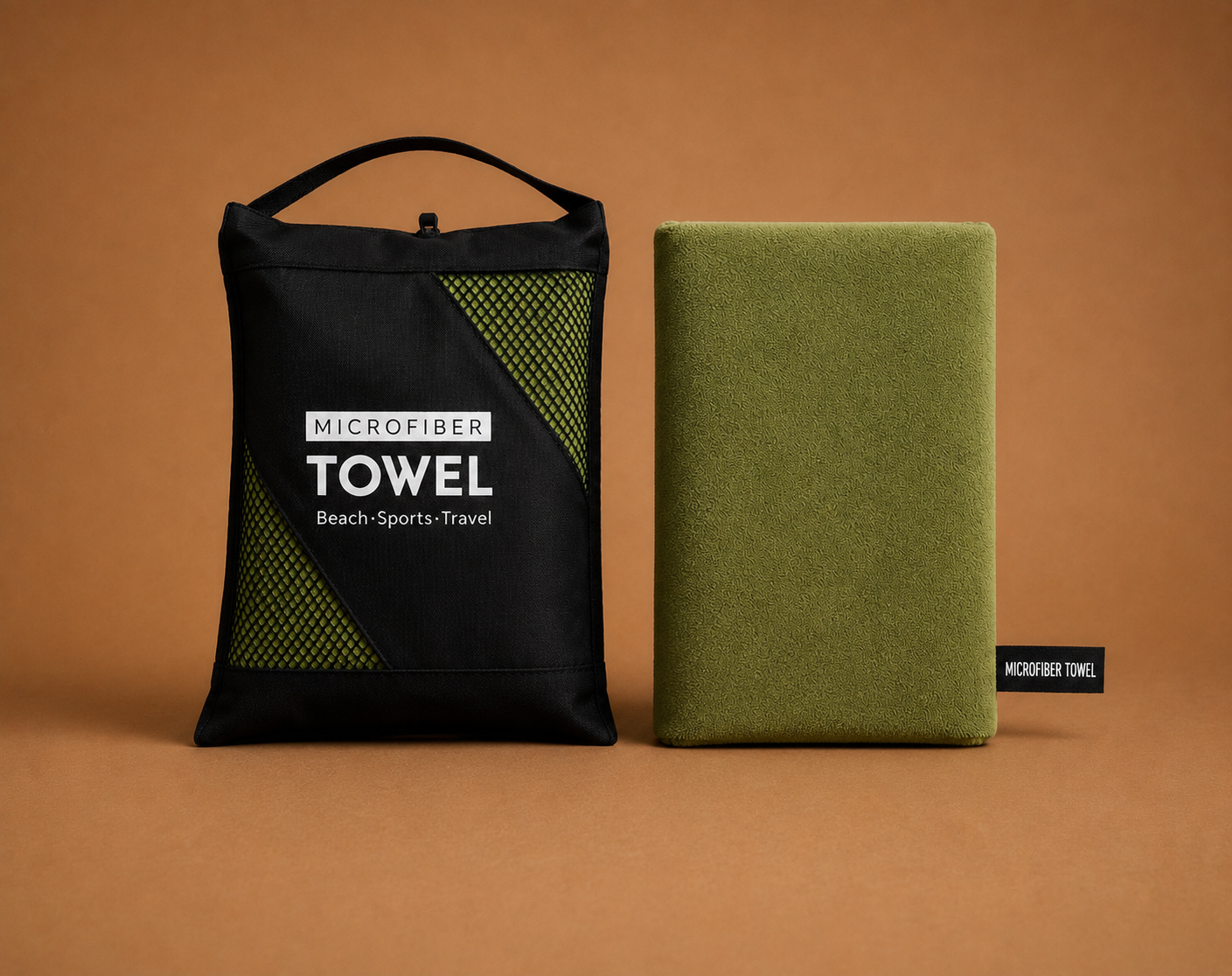 Premium  Olive Green Microfiber Sports Towel - Compact Size