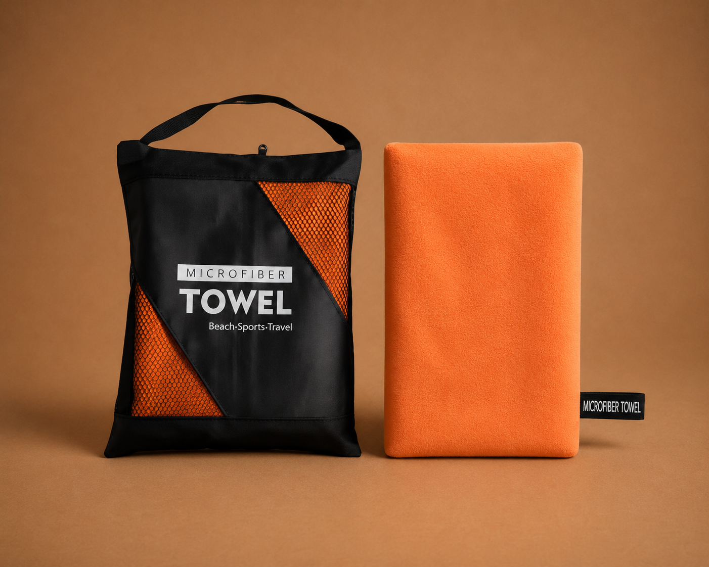 Premium Orange Microfiber Sports Towel - Compact Size