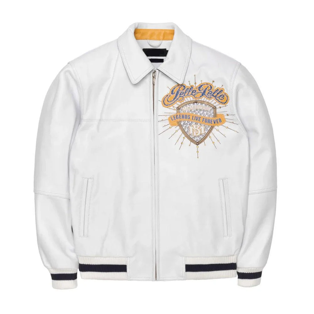 White Hip Hop Leather Bomber Jacket