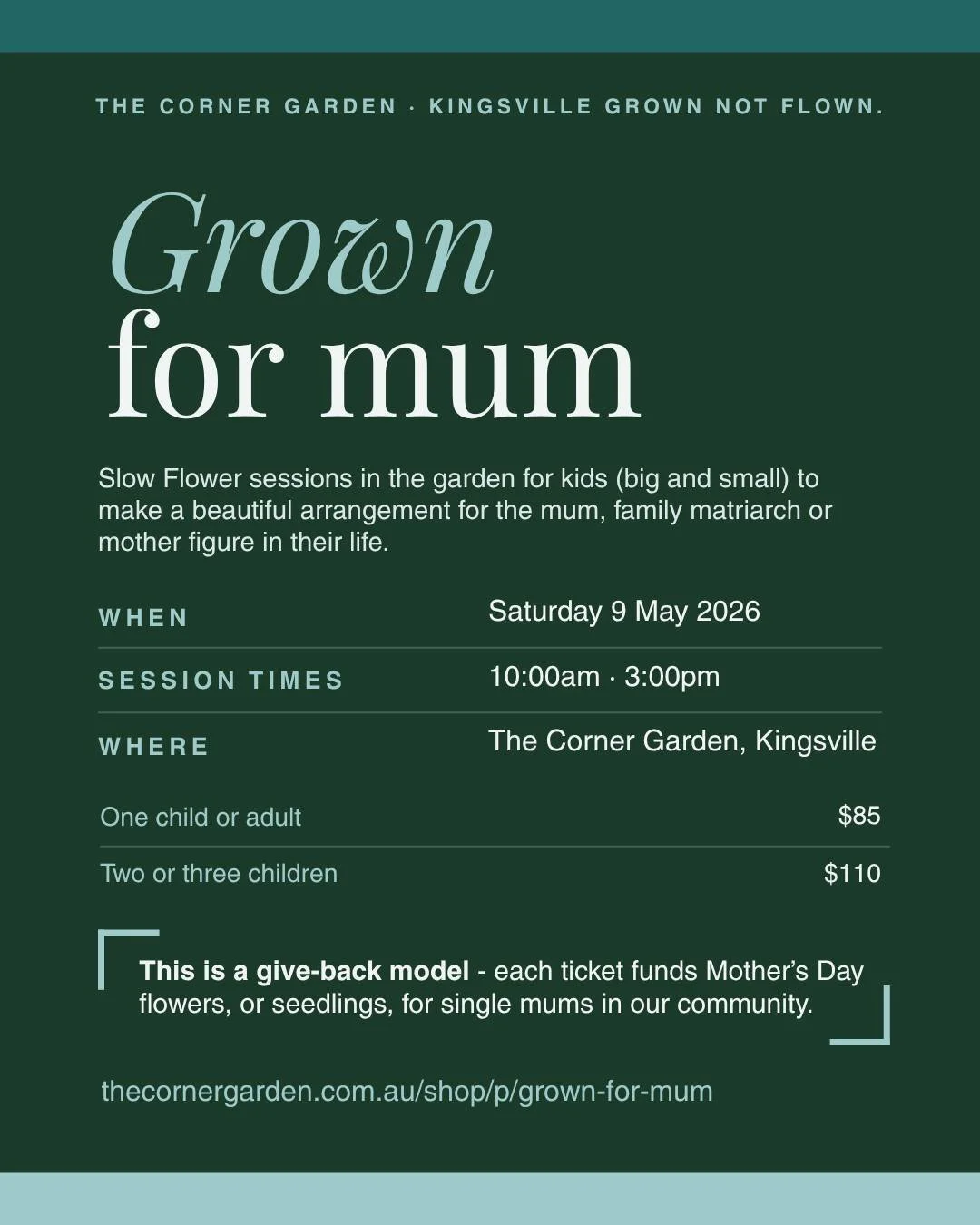 I&rsquo;ve been thinking about how we can do Mother&rsquo;s Day this year, without the extortionate flowers that will barely last a few days, and basic hand cream / candle combo. Enter: Grown for Mum.

On Saturday 9 May I am opening my Kingsville gar