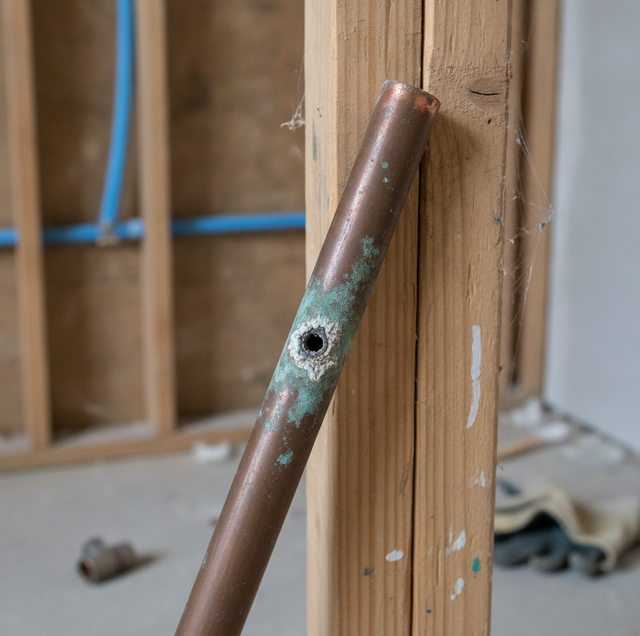 two types of water pipes copper and PEX side by side