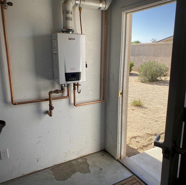 compact wall mounted tankless water heater with copper gas line