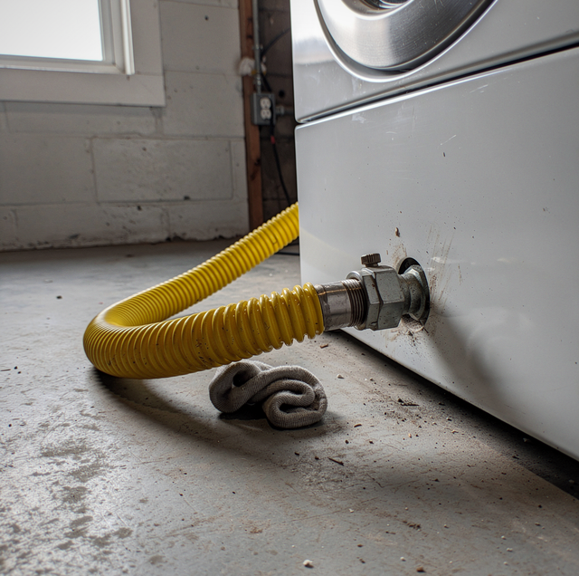 flexible gas connector hissing behind a residential dryer