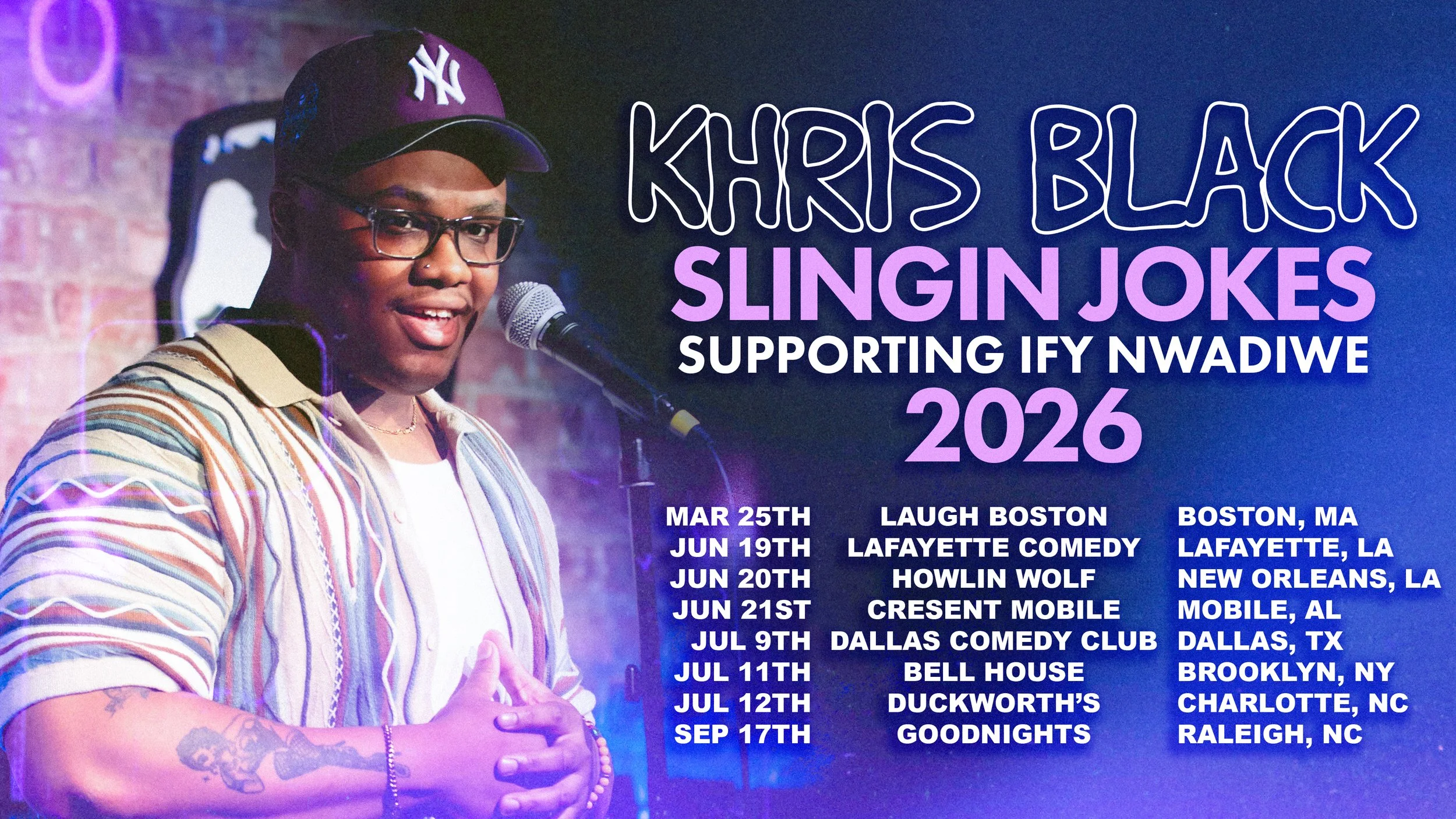 A graphic of Khris Black's upcoming tour dates