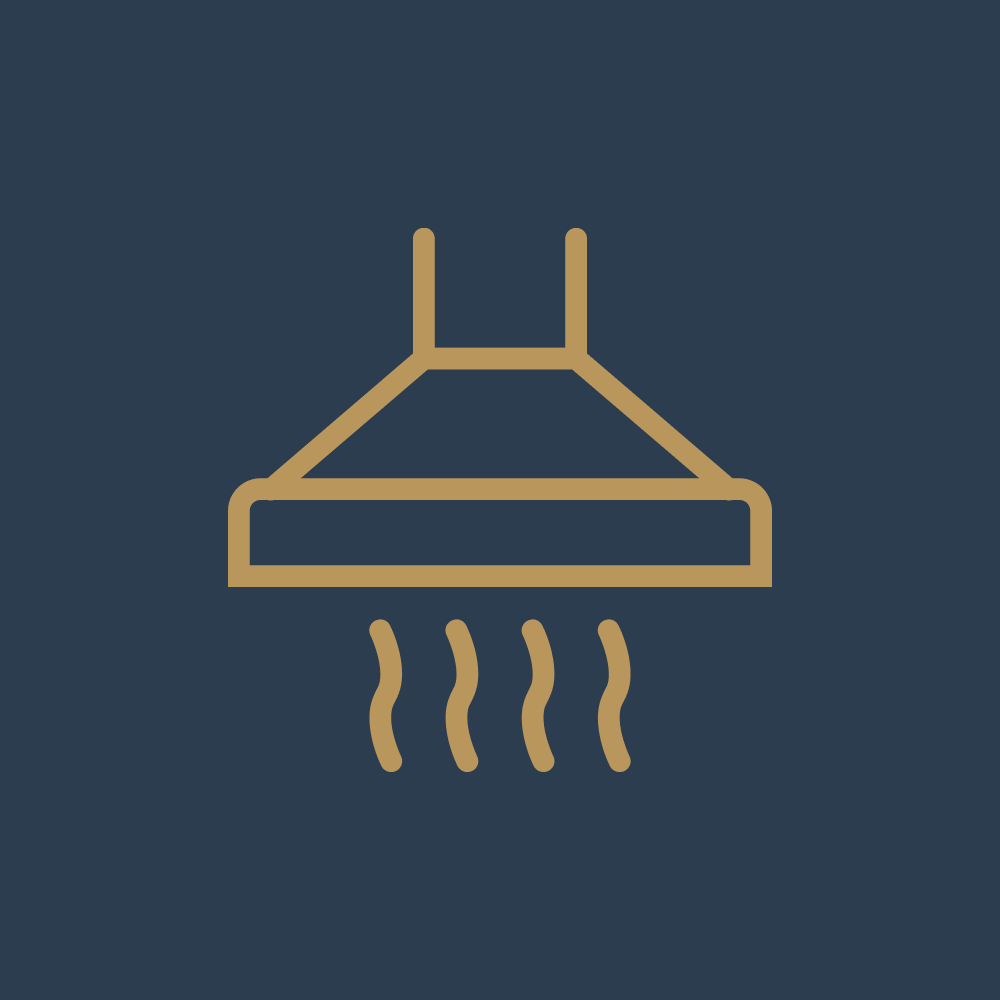 Line drawing of a showerhead with water or steam coming out.