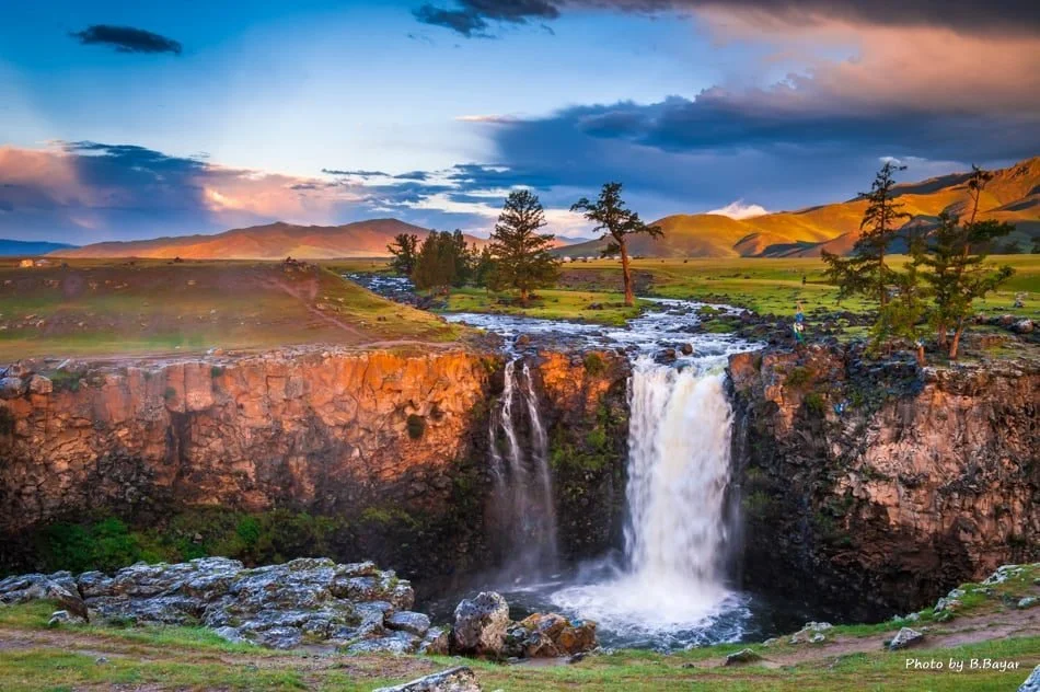 Orkhon Waterfall dropping into a basalt gorge, Mongolia