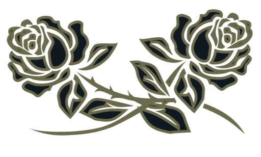 Two intricately designed roses with leaves, connected by a stem, in a classic tattoo style.