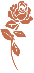 A stylized brown rose with leaves on a stem