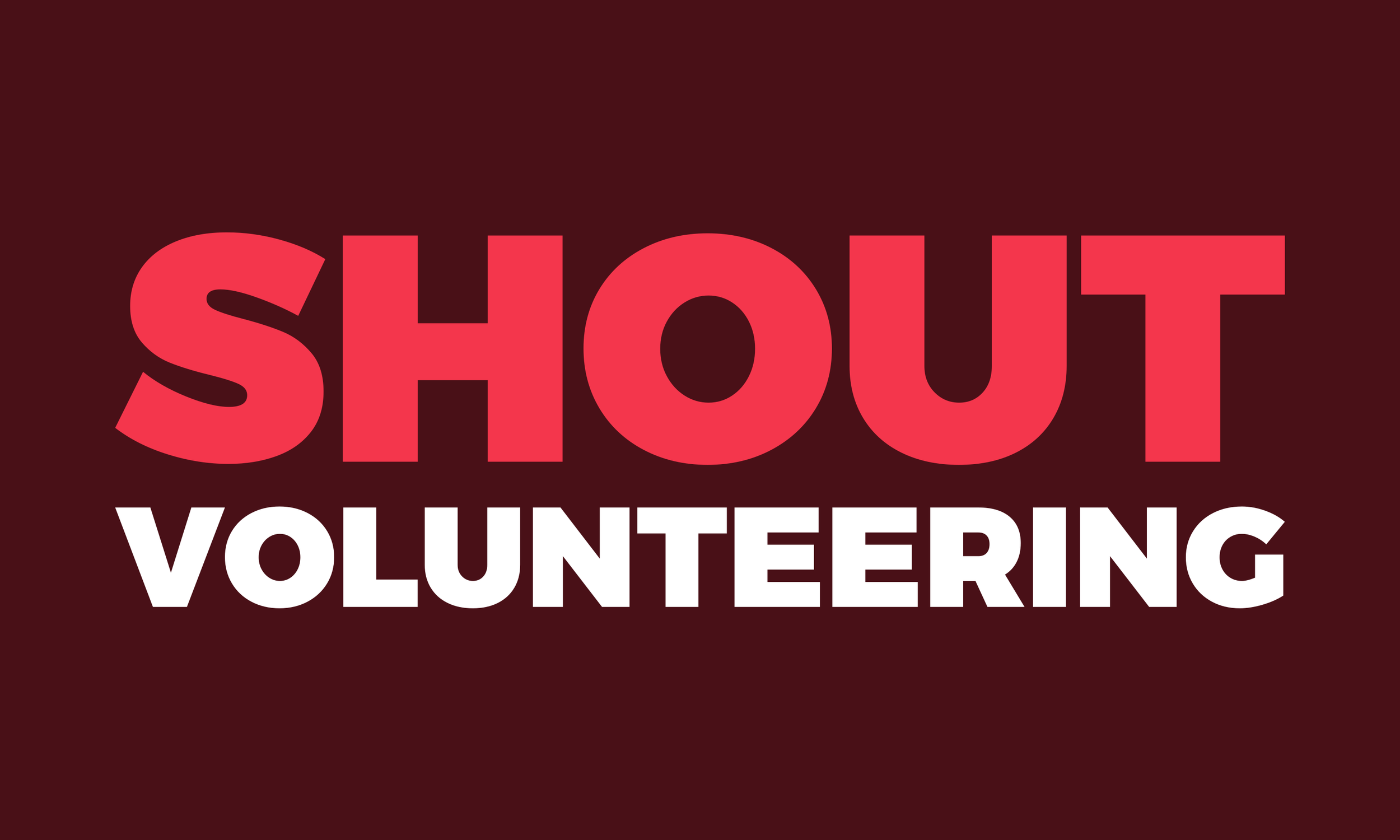 Shout Volunteering Text Only Pink White Dark Background