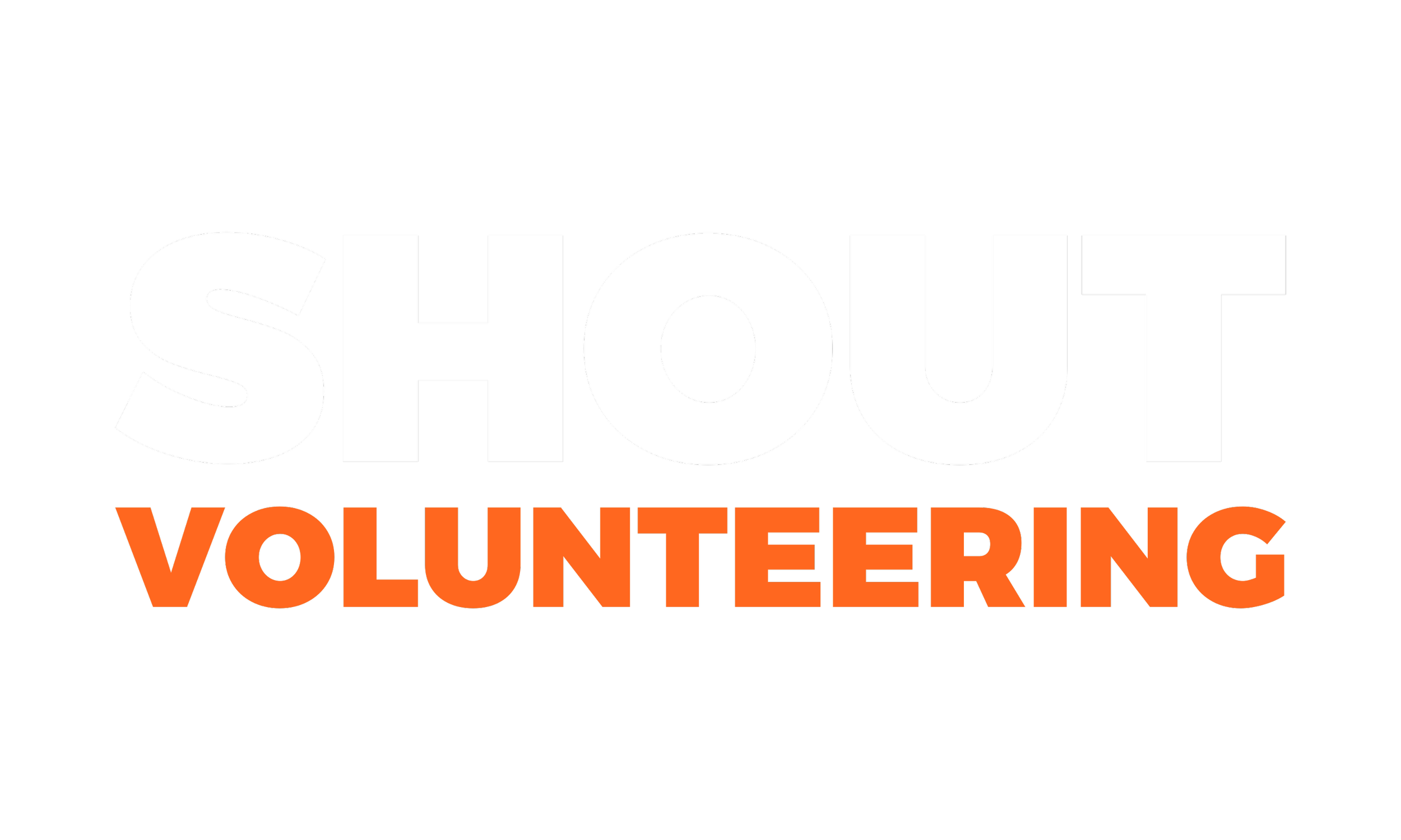 TRANSPARENT Shout Volunteering Text Only White Orange