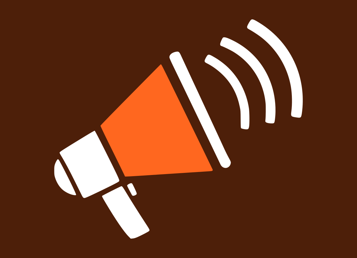 Shout Volunteering Megaphone Icon White Orange Brown Background