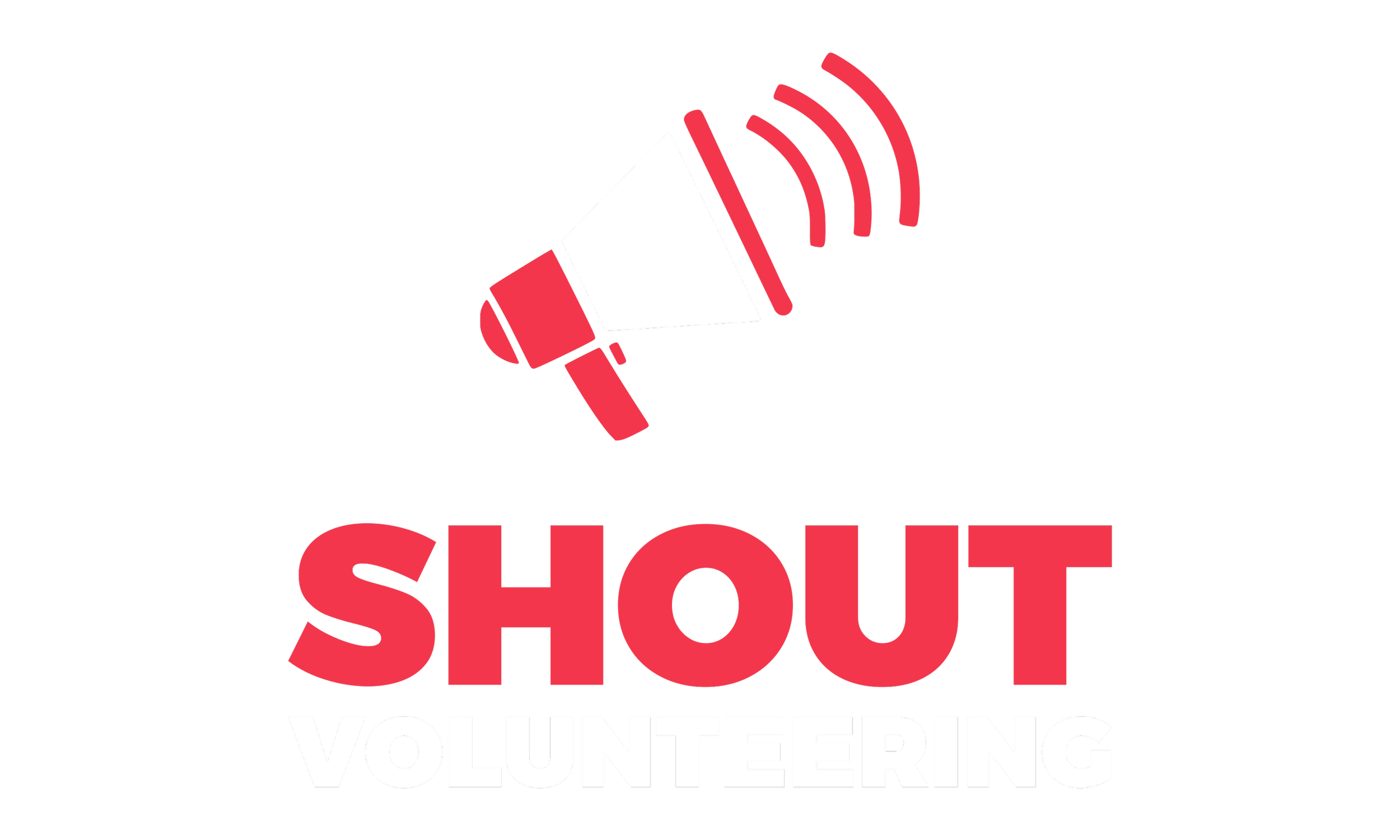 TRANSPARENT Red and White Shout Volunteering Logo