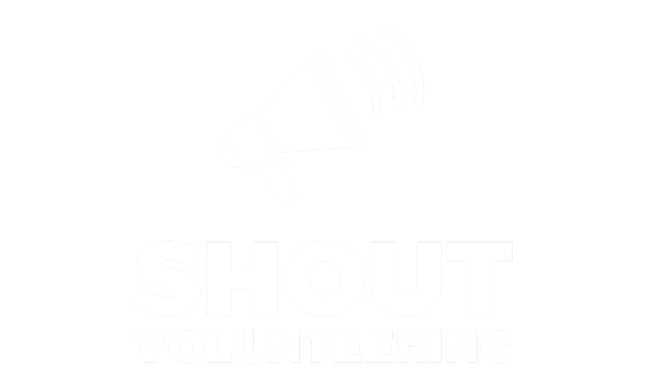 TRANSPARENT White Shout Volunteering Logo