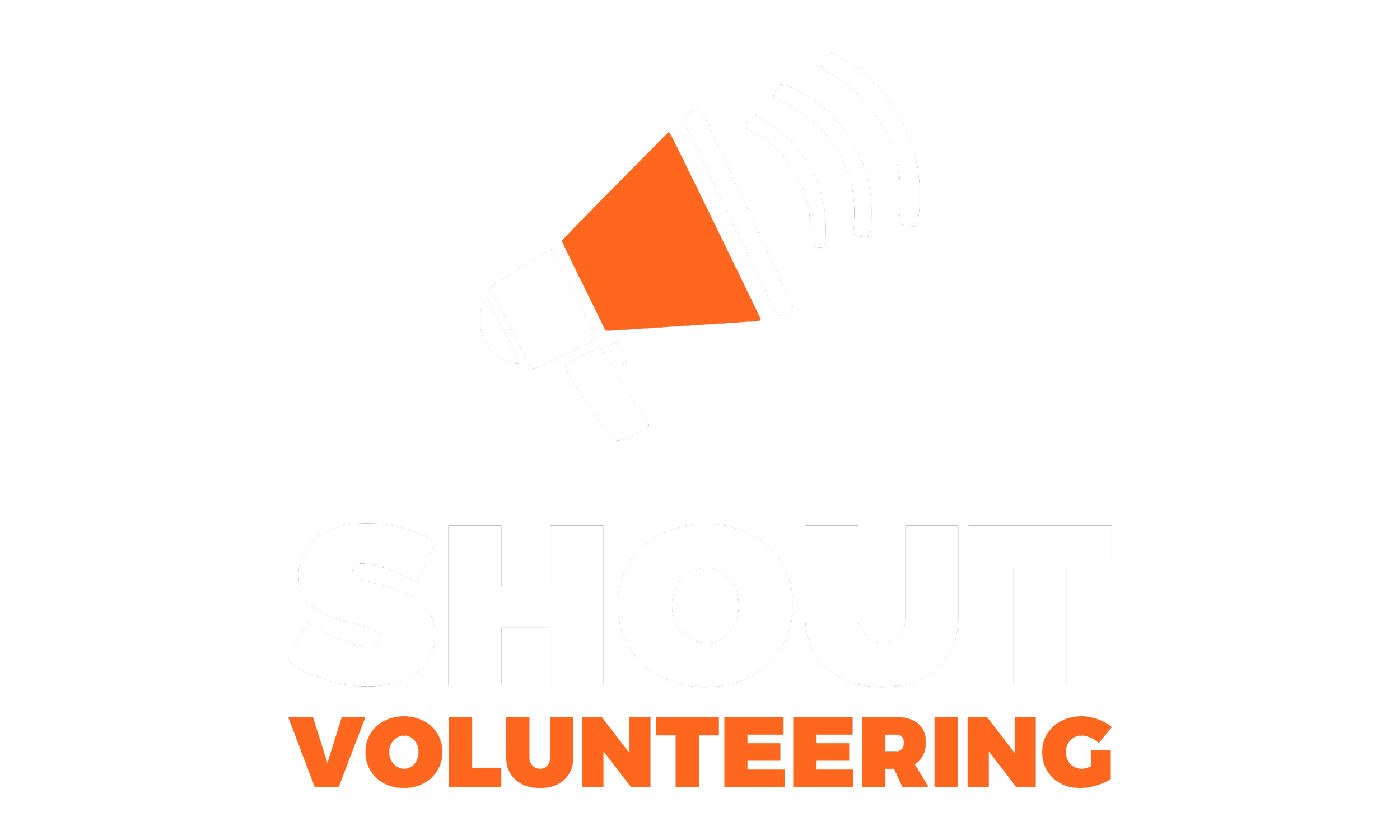 TRANSPARENT Orange and White Shout Volunteering Logo