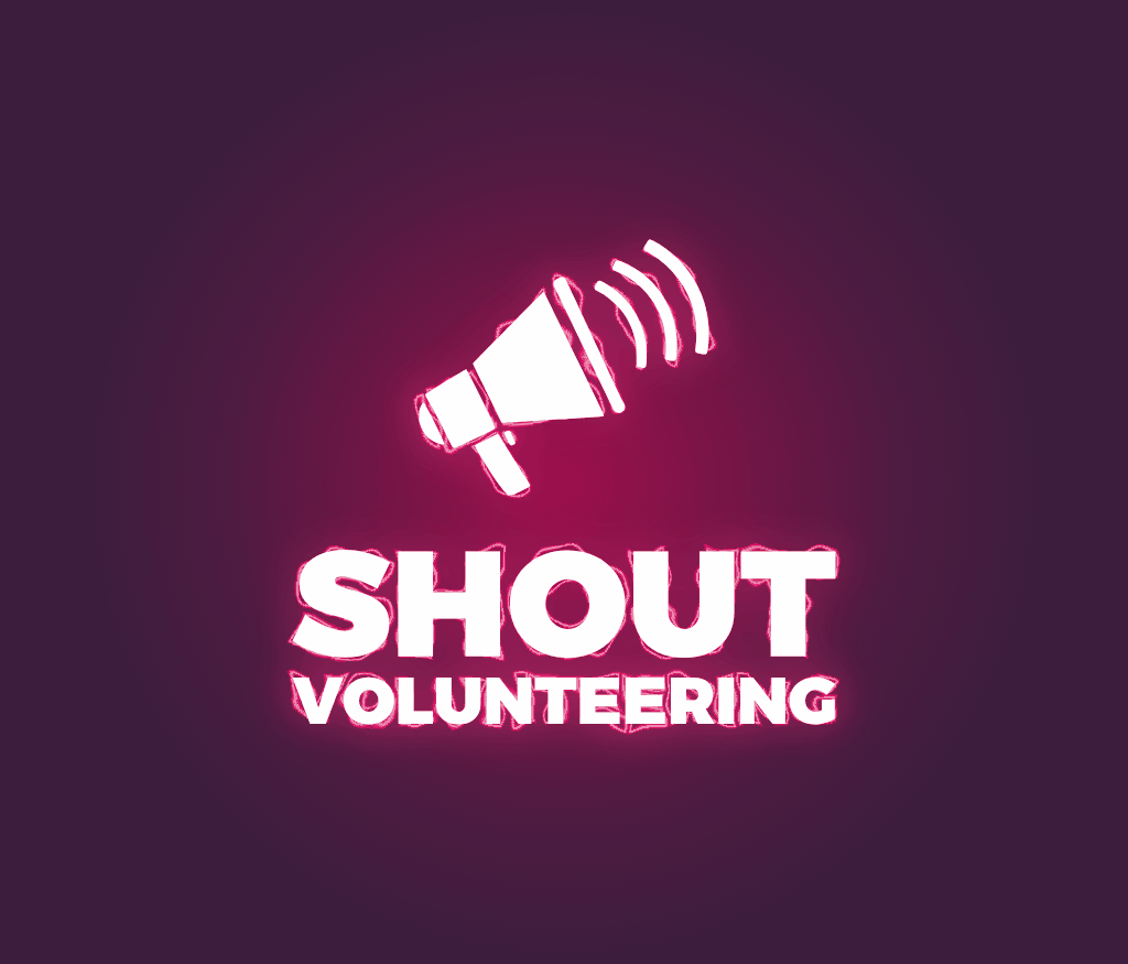 Purple Electric Shout Volunteering Animated Logo