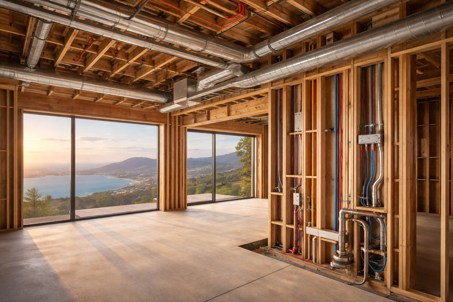 Mechanical, electrical, and plumbing coordination in a luxury Vancouver home, showcasing organized MEP systems, efficient layout, code compliance, and precision installation