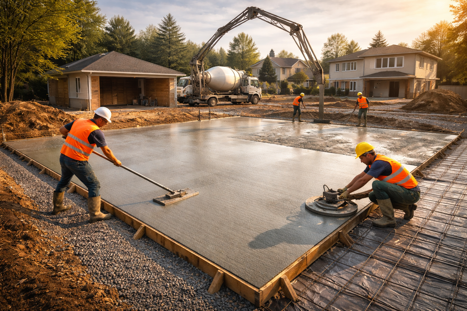 Concrete slab work in Vancouver BC with reinforced rebar, proper grading, and precision finishing for durable residential and commercial construction.
