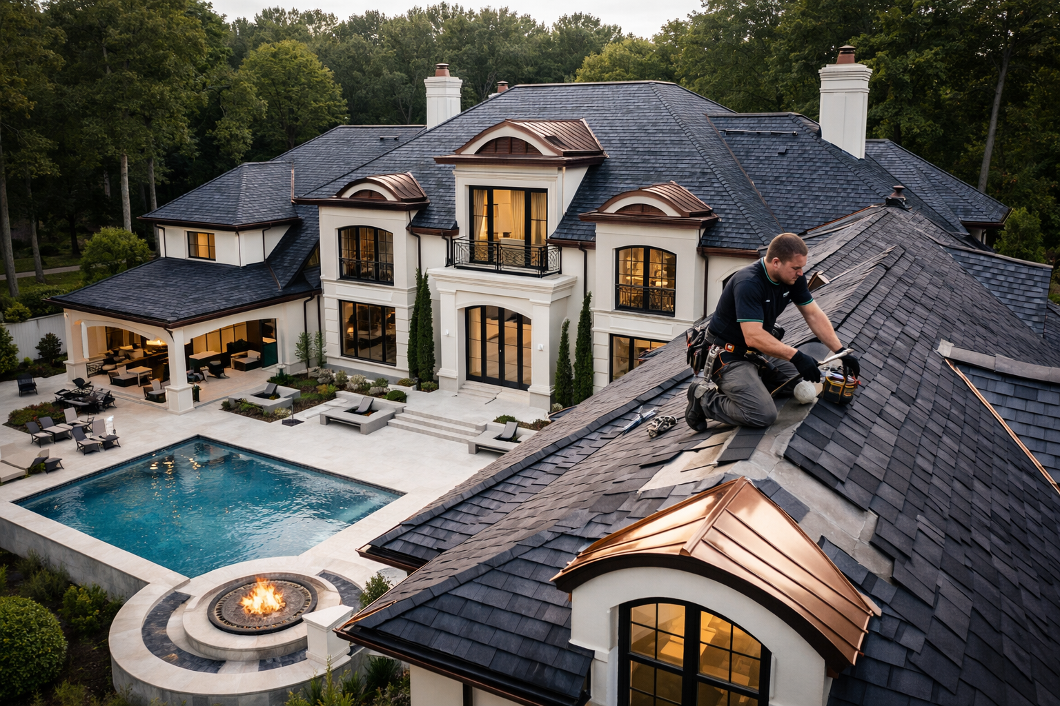 Modern roofing system installation on a luxury home in Vancouver, featuring durable materials, expert craftsmanship, weather protection, and clean architectural detailing