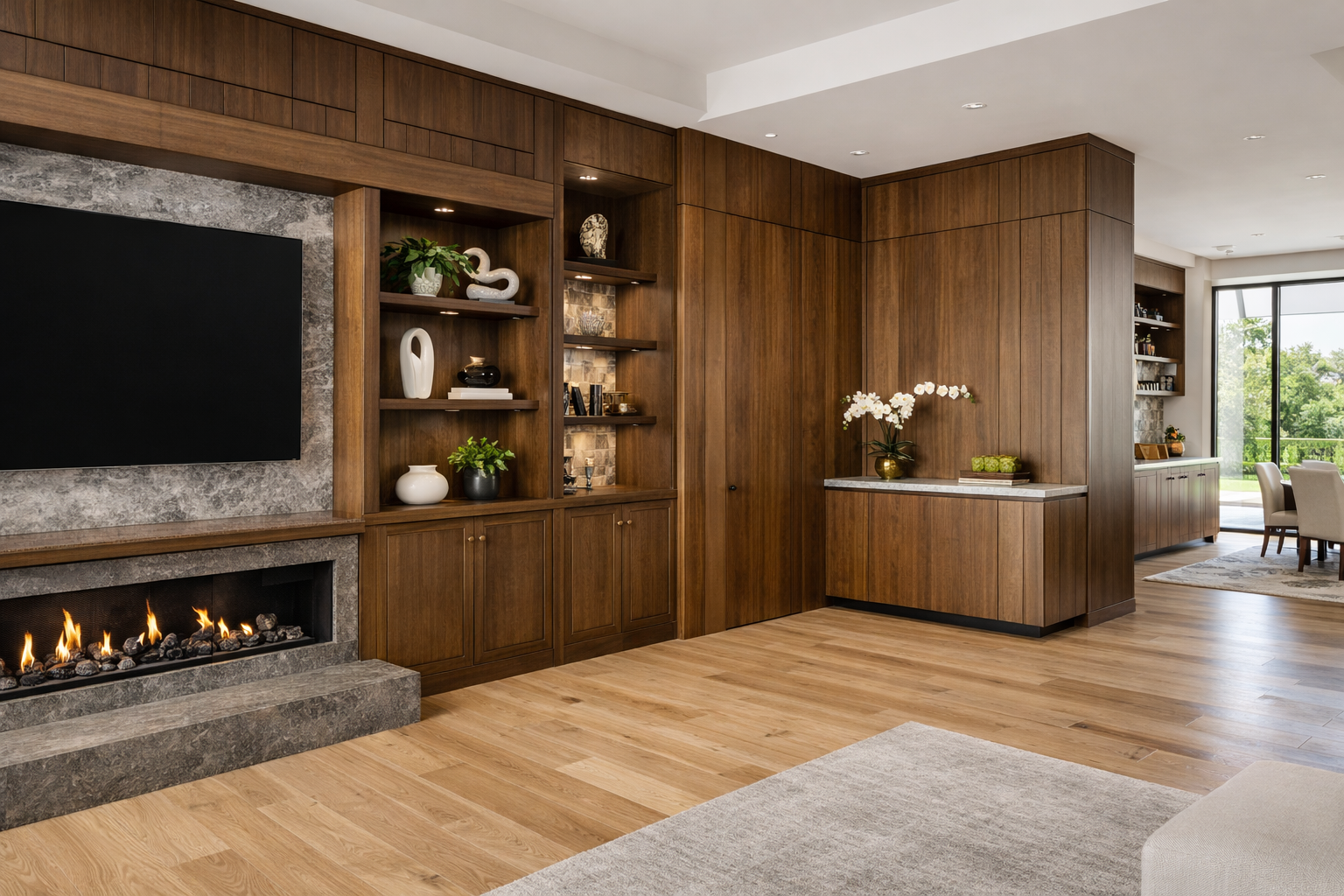 Custom millwork installation in Vancouver with built-in cabinetry shelving and interior woodwork